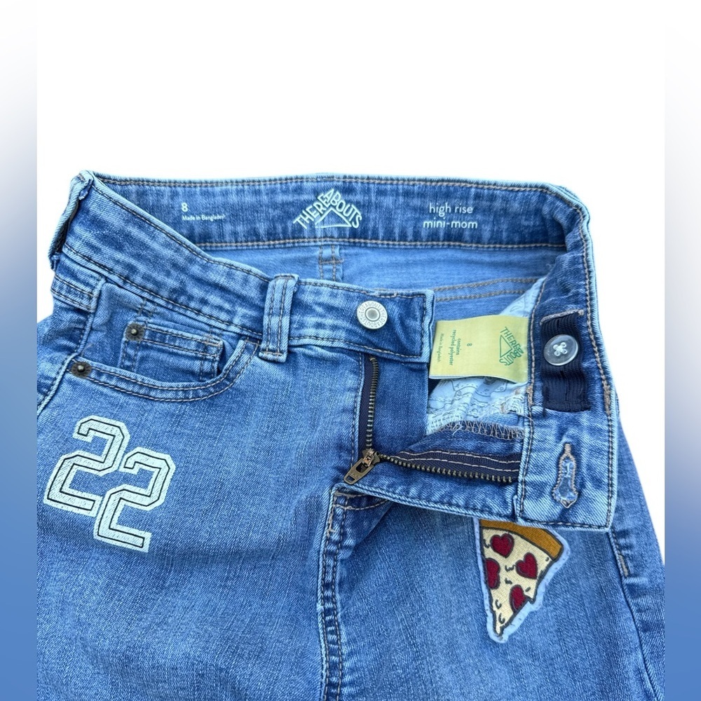 Girls 8 High Rise Mini‎ Mom Jeans Pizza Butterfly Graphic Wide Leg Adjustable - Picture 3 of 8